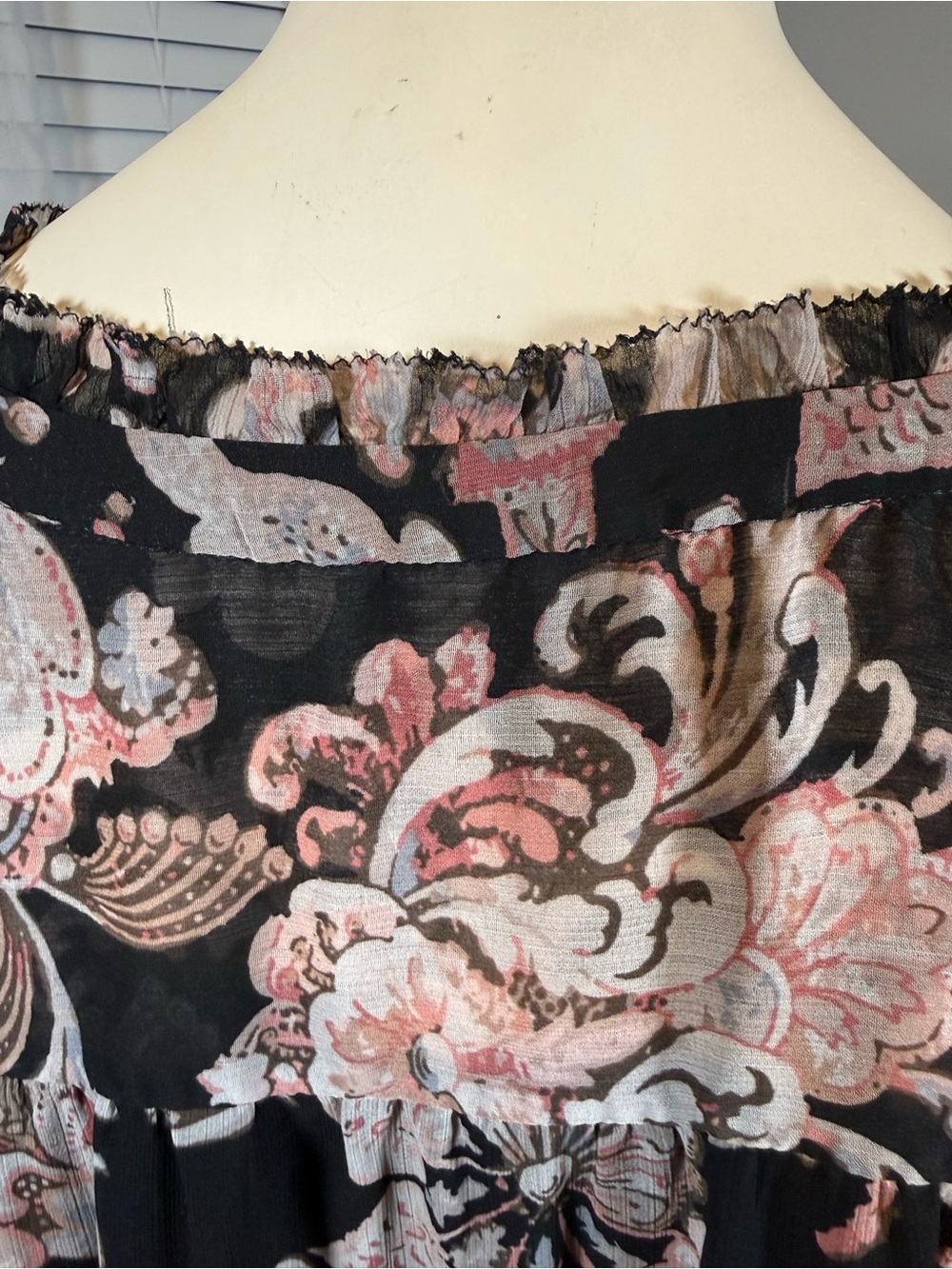 LOFT Black Floral Paisley Pintuck Tie-Neck Mini Dress - Picture 6 of 9